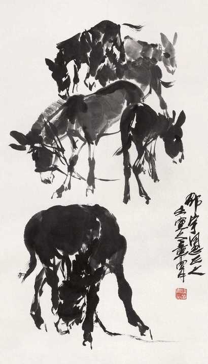 黄胄 六驴图 立轴